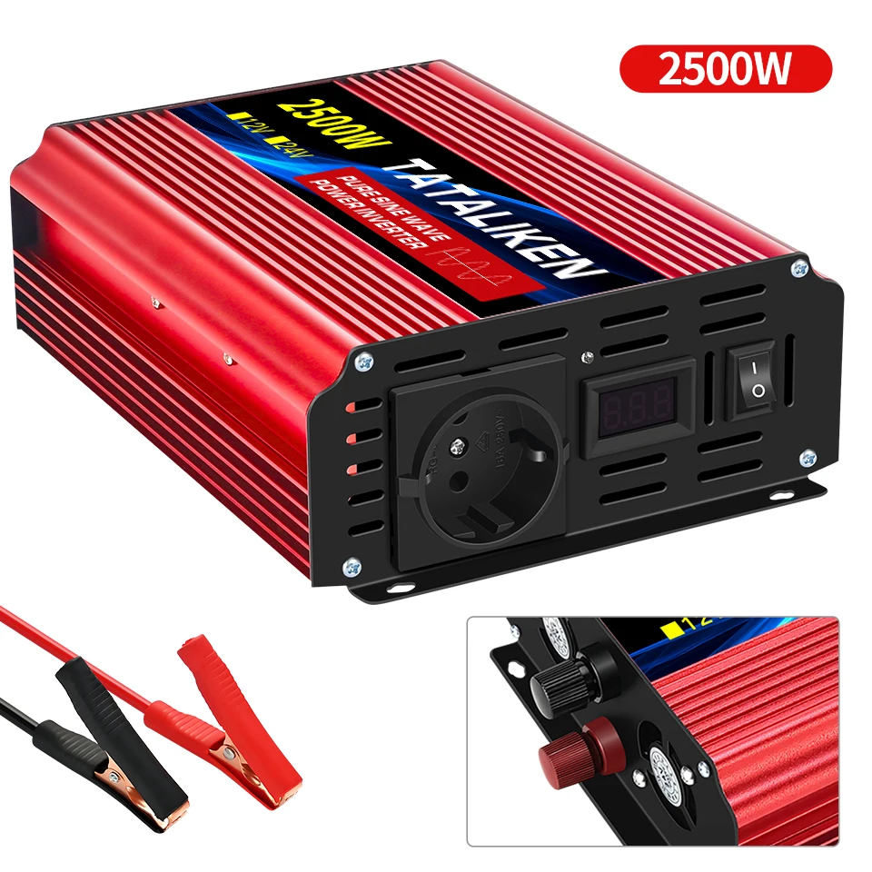 Omvormer Zuivere Sinus Omvormer 10000W DC 12V naar AC 220V/230V Converter LED Display en EU Socket