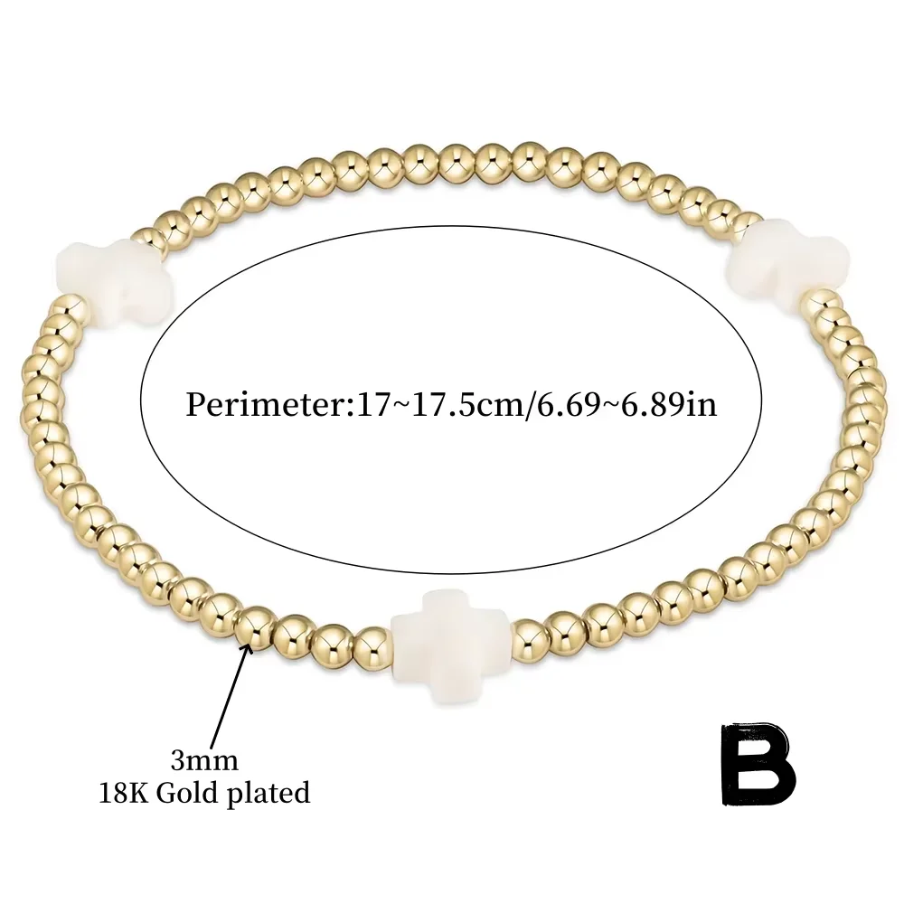 Christliches Kreuz-Armband für Frauen, 18K vergoldete Perlen, stapelbar, Muschelperle, elastisch, Boho-Schmuck für Sommer und Strand, Geschenk – Detail 4