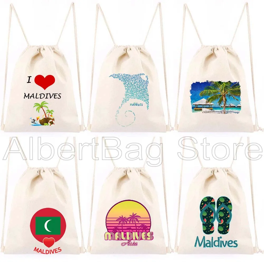 

Summer Beach Holiday Maldives Maldivian Flag Map Gifts Canvas Drawstring Bag Soccer Backpack Cotton Sackpack Sports String Bag