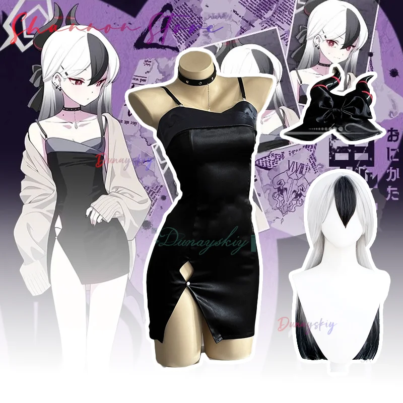 onikata-kayoko-cosplay-コスプレ-blue-archive-shawl-black-halter-evening-dress-coat-wig-women-uniform-halloween-carnival-party