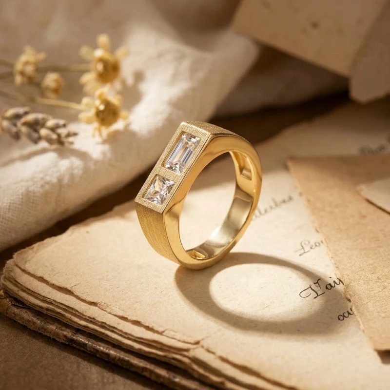 Lab-grown diamond new arrival hot-selling S925 sterling silver 18K gold plated brushed two-stone moissanite ring custom
