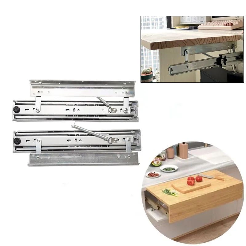 Three Sections of Expandable Space Pull Out Pop Up Slide Rail  Bracket Table Top Conceal Folding Leaf Extension Slide Rail