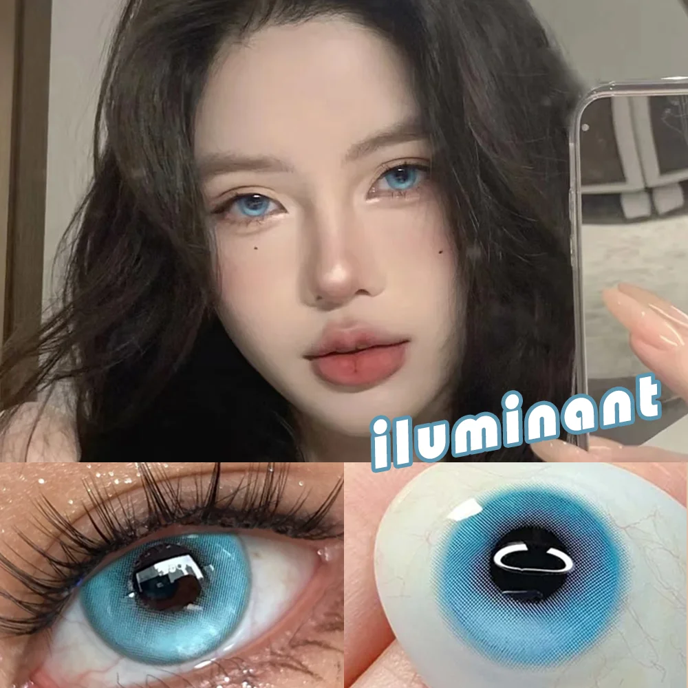 DUOXIU 2Pcs  Cosplay Colored Contact Lenses 2Pcs Myopia Halloween Anime Cyber Pink Color Contacts with Power Nebula Blue
