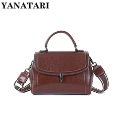 YANATARI Vintage messenger bag cowhide coffee leather bag handbags minimalist square bag Crossbody bag women female luxury bag