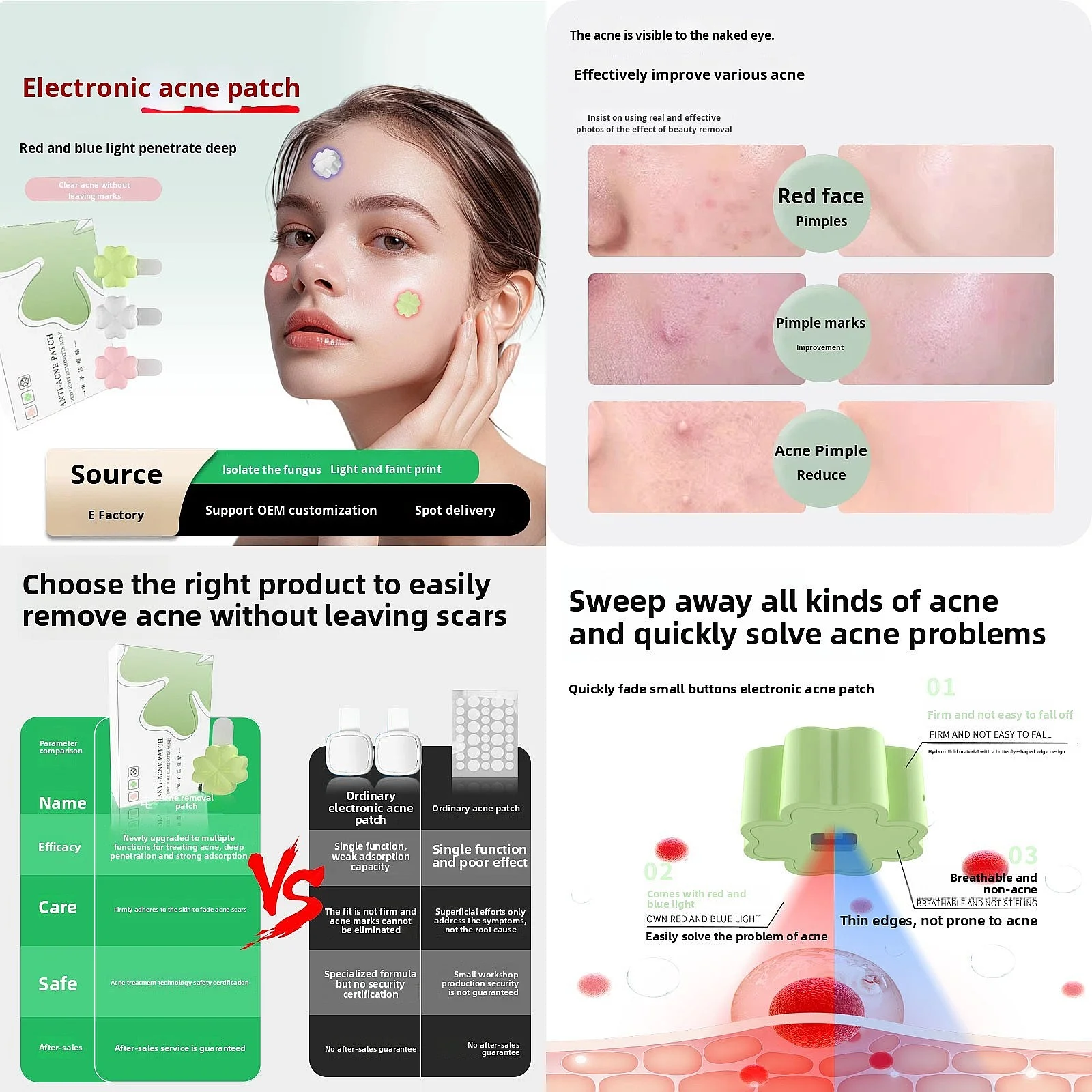 Electronic Hydrocolloid Acne Patch Red-Blue Light Therapy Pimple Extractor Gentle Non-Irritating Lightweight Breathable