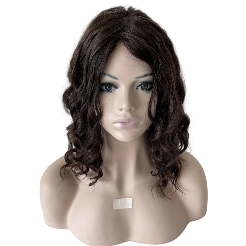 20 بوصة شعر بشري بكر أوروبي بني داكن 2 # شعر مستعار فضفاض مموج كوشير 4x4 شعر مستعار يهودي حريري للنساء #2