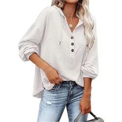 High-quality new women's fall new loose solid color long-sleeved hooded casual tops for women women shirt  blouse women