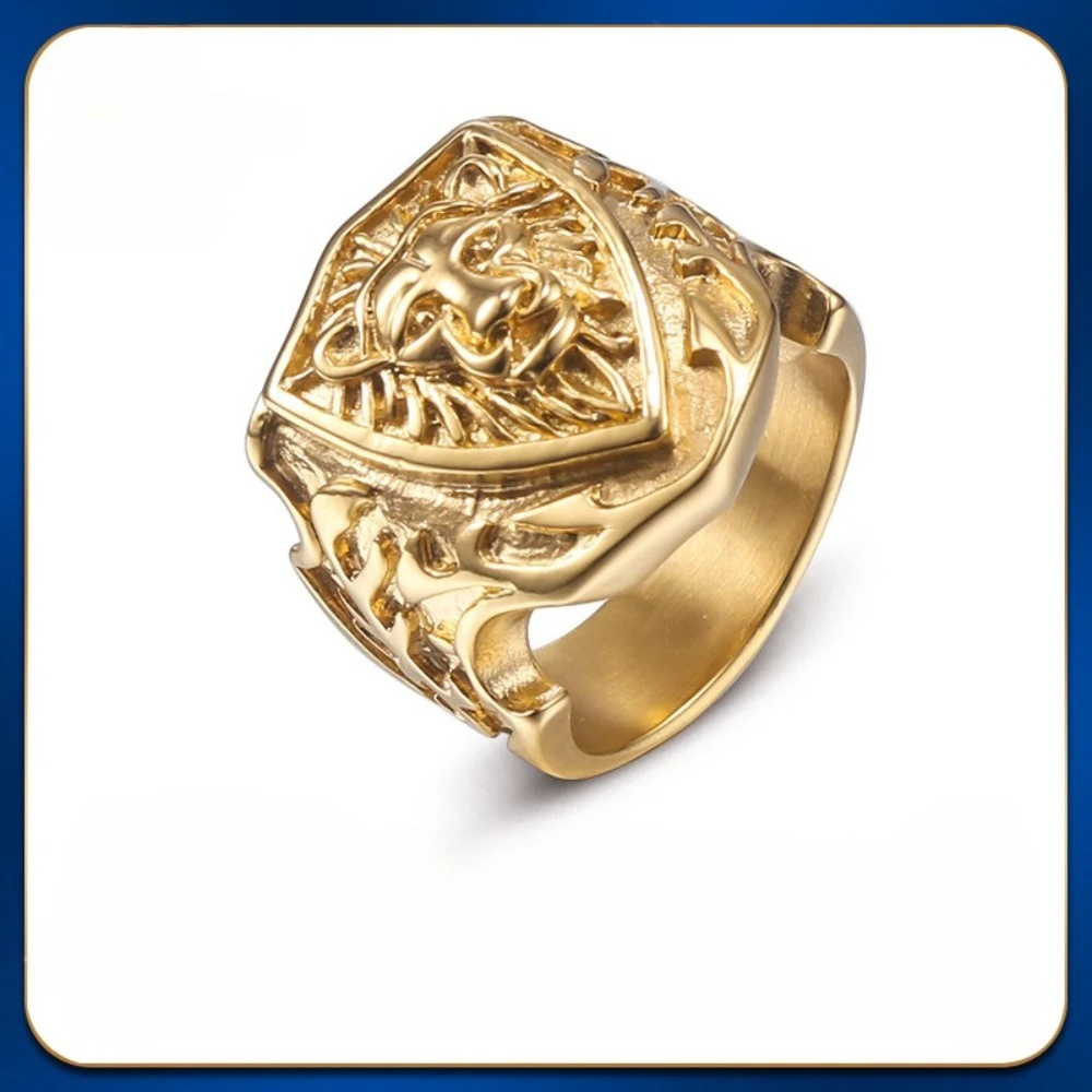 

Men's Vintage Gold Lion Head Totem Ring, Titanium Steel Waterproof Punk Fashion Jewelry