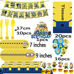 Conjunto de decoración de fiesta de cumpleaños de la serie Minions de la película, decoración de fiesta de cumpleaños de combinación de bola de bandera de plantación de pastel, lindo