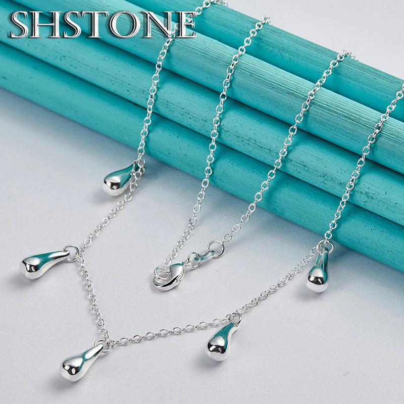 Retro Classic 925 Sterling Silver Water Droplet Pendant Necklaces For Woman Party Engagement Wedding Birthday Fashion Jewelry