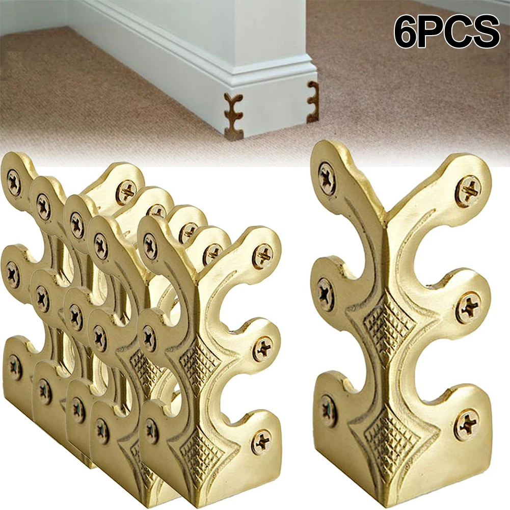 6pcs Vintage Base Board Corner Protectors Brass Skirting For Jewelry Wooden Box Antique Furniture Decorative Corner Guard