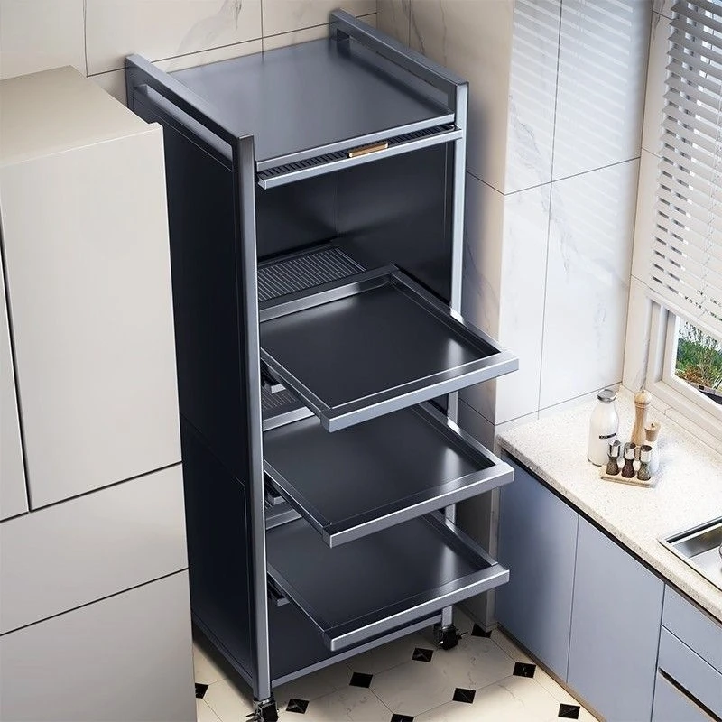 Pull-out Kitchen Shelves Microwave Storage Cabinets Floor-to-Floor Multi-layer Lockers Multifunctional Cabinets Cupboards