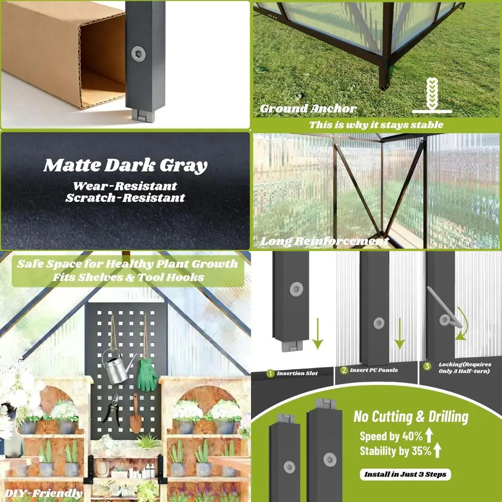 

Быстросборная теплица 6x6 из поликарбоната с вентиляционным люком для садоводства на заднем дворе, серая