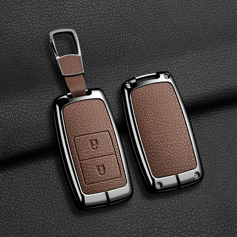 Leather+Metal Car Key Case Cover For Honda Acura RLX MDX CDX TLX-L NSX RDX Shell Fob Holder Auto Shell Fob Protector Accessories