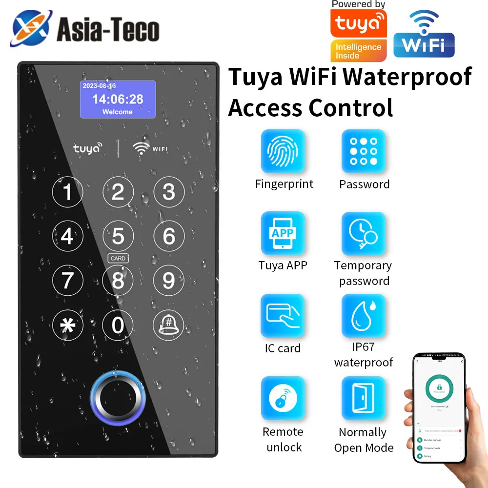 Support Tuya APP Smart IP67 Waterproof Outdoor WiFi NFC 4‑in‑1 Access Control Controller Fingerprint & Password & IC Card Unlock