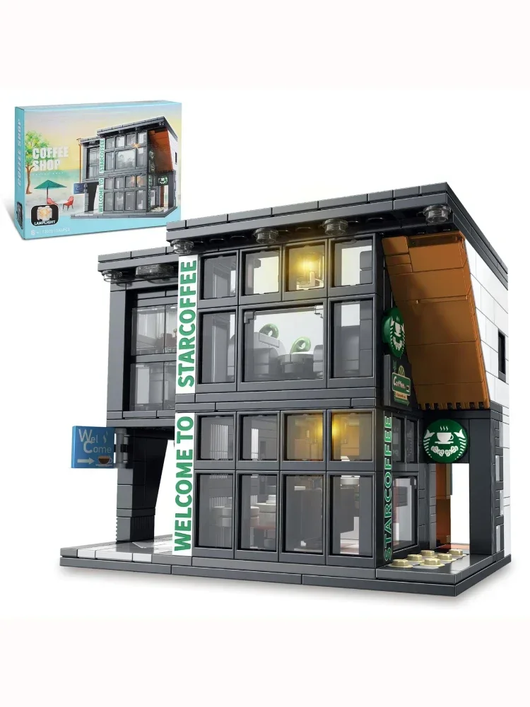 Ensemble de construction de maison de café, blocs de construction City Street View, jouet, cadeau d'environnement chaleureux et beau, pour 8-12 garçons ou filles, 518 pièces