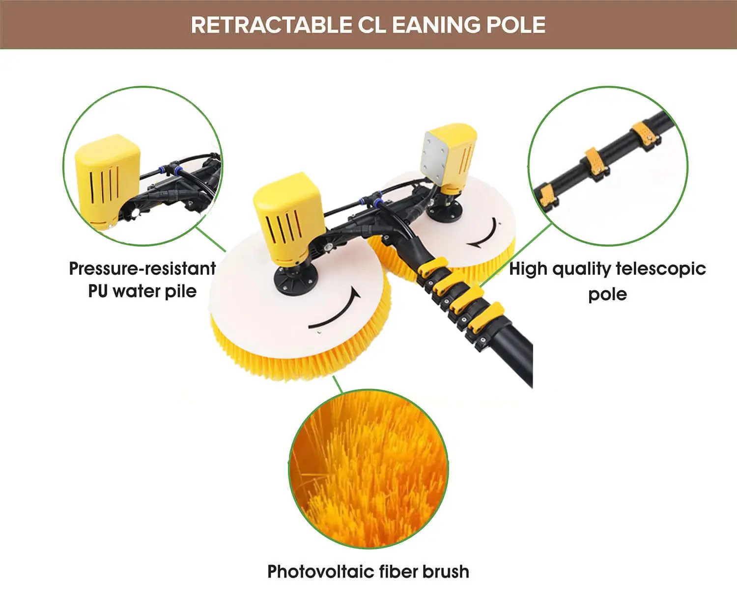 3.5M+DC Dual-Head Solar Panel Cleaning Machine with Rechargeable Battery PV Solar Panel Cleaning Tool