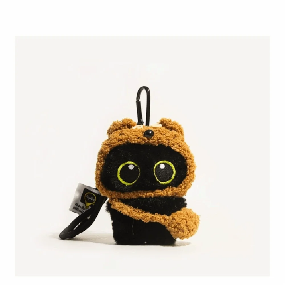Cute Scarf Black Cat Plush Doll Keychain Camera Shoulder Bag Doll Bag Pendant Car Key Ring School Bag Decoration
