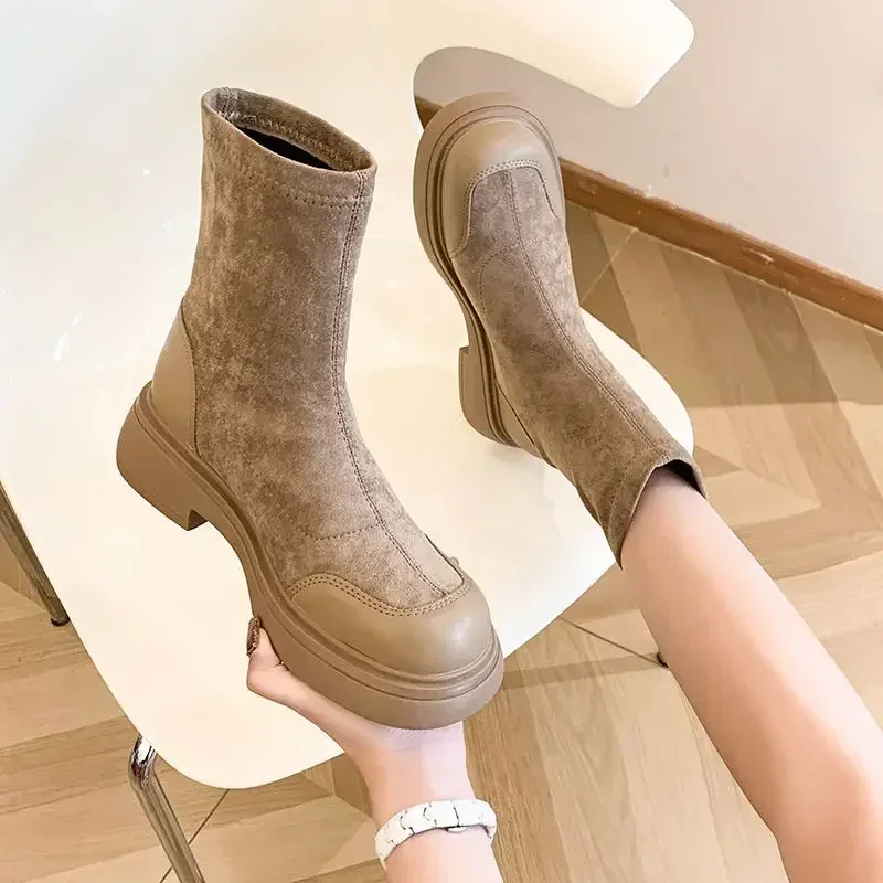 Booties Ankle Boots for Women Elastic New In Autumn Pu Boot Comfortable and Elegant Woman Short Shoes High Quality On Promotion