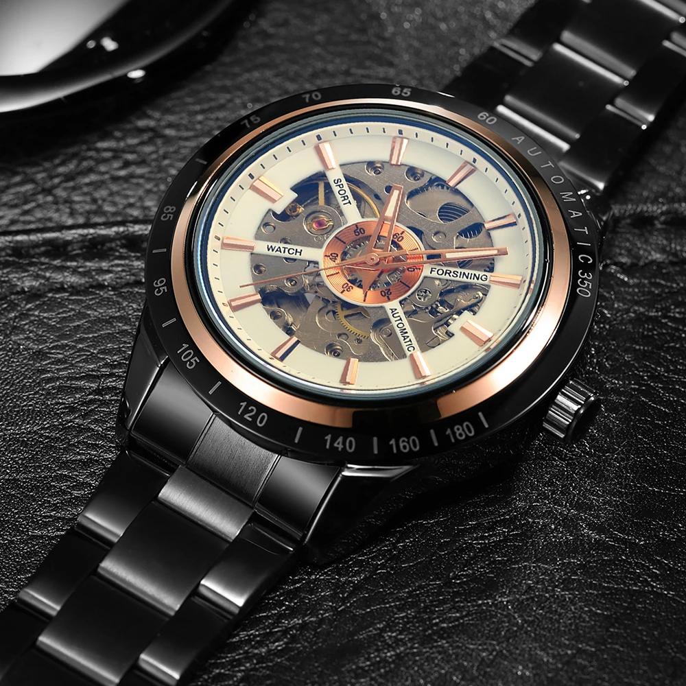 

FORSINING Men's Classic Skeleton Watch Luminous Automatic Mechanical Movement Watches Stainless Steel Strap Fasion Lover's Gift