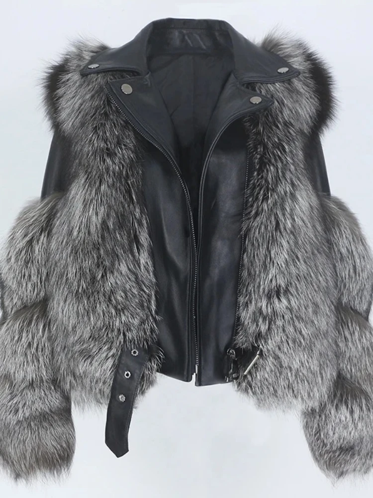 Mulheres natural pele de raposa couro genuíno outerwear casaco de pele real colete jaqueta de inverno destacável streetwear locomotiva roupas