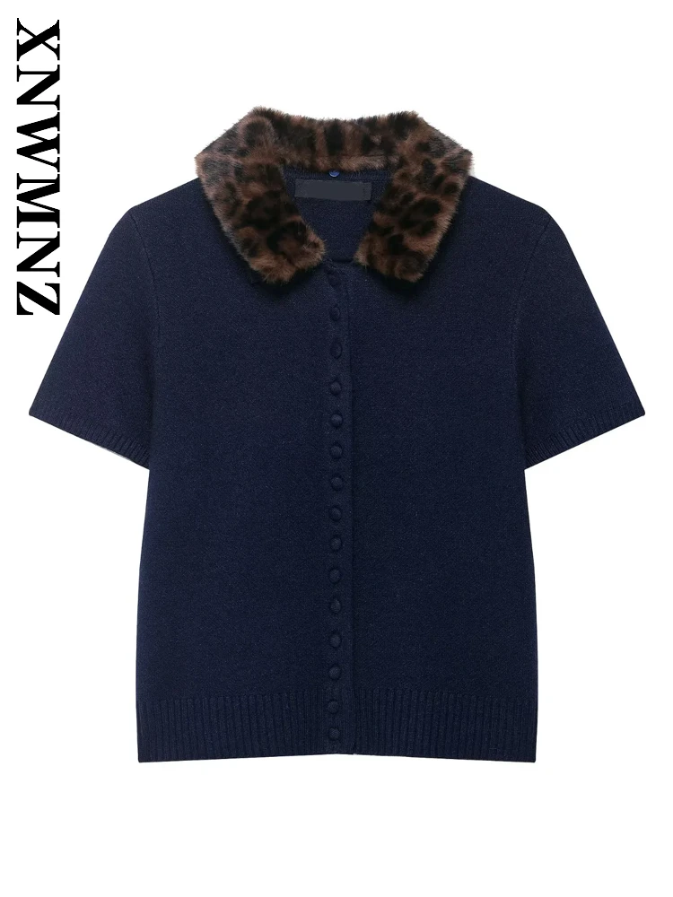 

XNWMNZ 2025 осенняя женская одежда, повседневный винтажный вязаный кардиган с длинными рукавами, модное шикарное женское простое пальто с отложным воротником