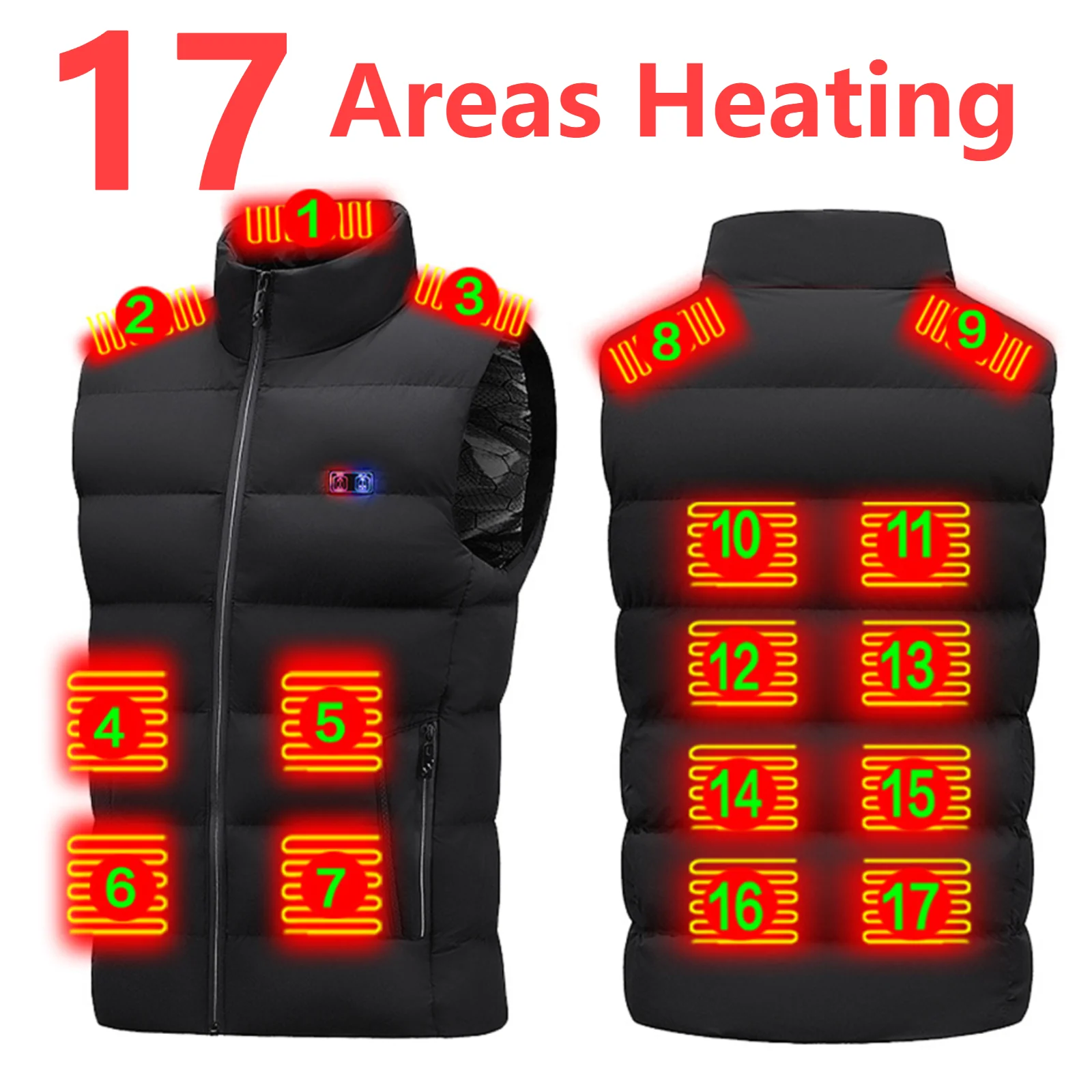 

Big Sale 17 Zone Heating Vest Autumn Winter Heating Vest Men Women 2XL Outdoor Thermal Jacket Warm Coat Smart Heated Clothes