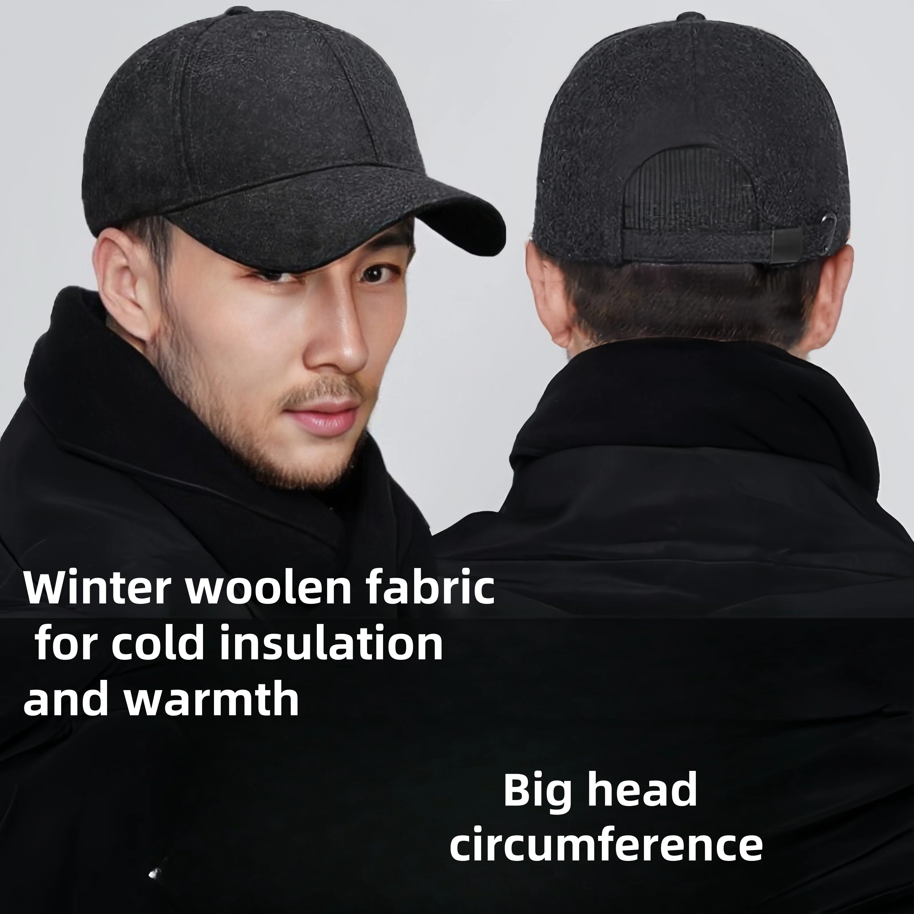 Men\'s Baseball Cap Wool Winter Hat 2021 Thickened Big Head Circumference Hat Fashion Warm Trucker Cap Outdoor Sport Dad Hat