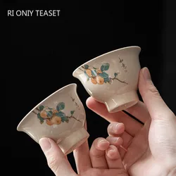 1 PC Retro Handmade Tea Cup Hand Painted Travel Ceramic Tea Bowl Chinese Porcelain Tea Set Pu'er Tie Guanyin Master Teacup