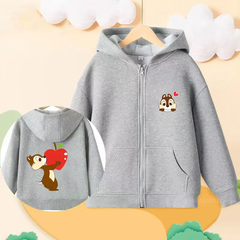 Chip \'n\' Dale   Anime Children\'s Hoodie Zipper Hoodie Casual Fashion Top Coat for Boys and Girls