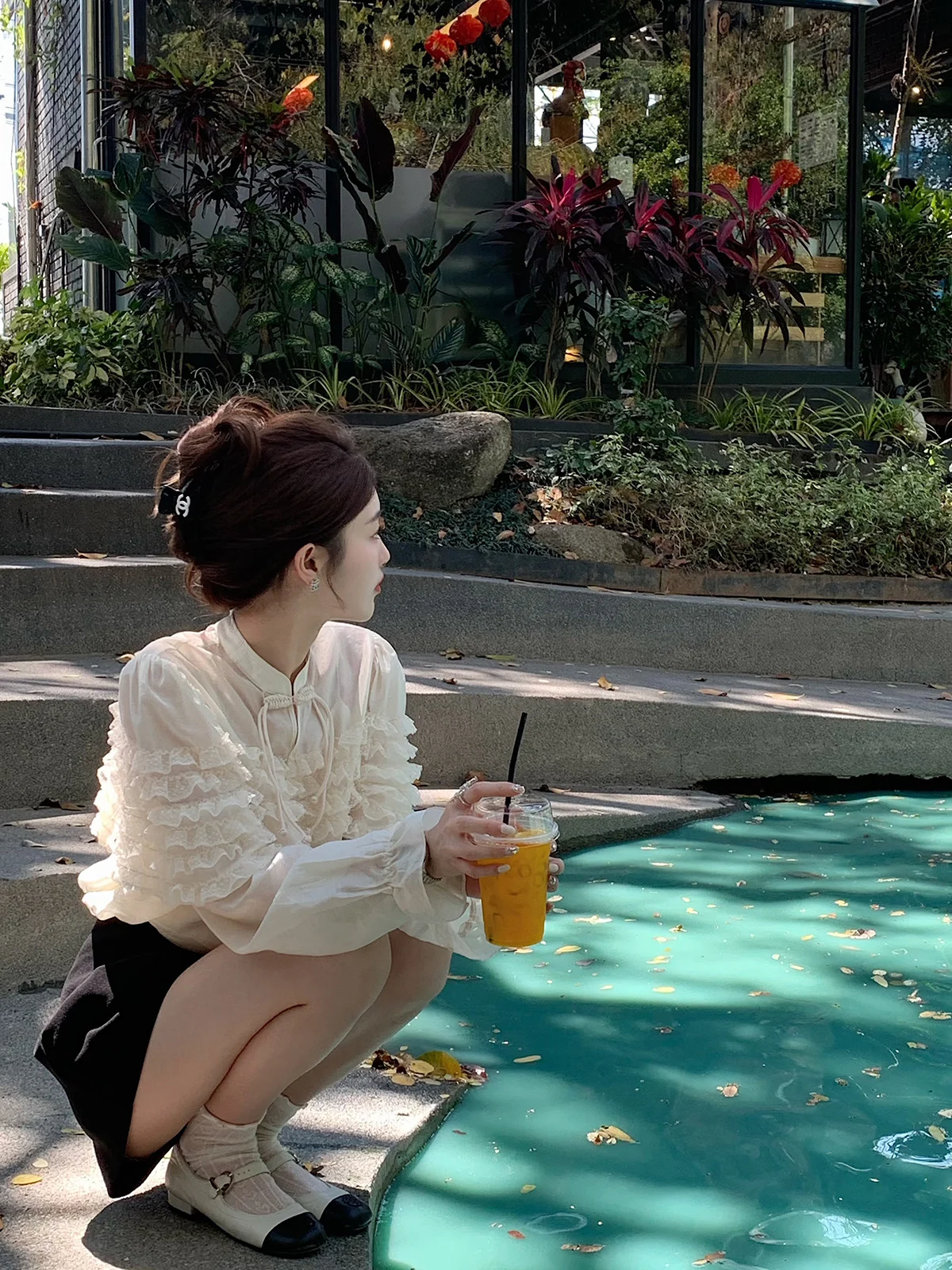 

Шелковая блузка ручной работы с кружевной отделкой в китайском стиле, женская, модная, однотонная, длинная, для повседневной носки