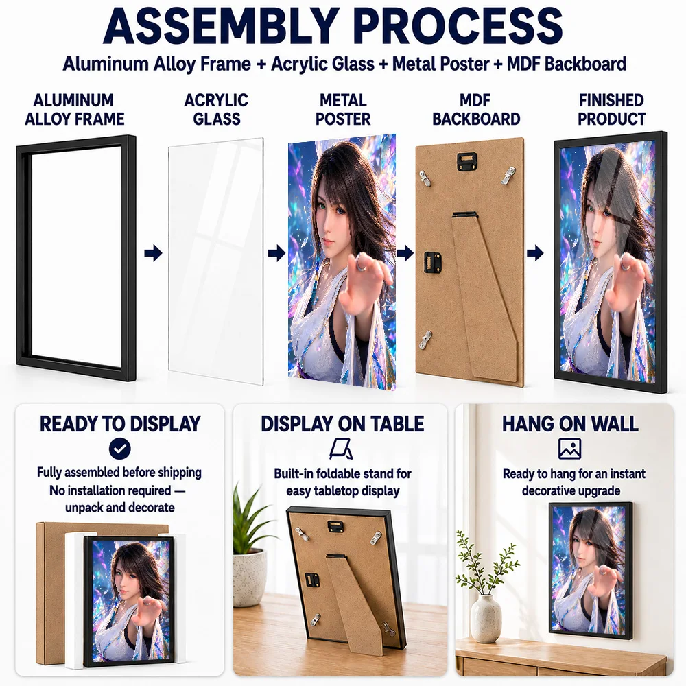 Yuna From Final Fantasy X Framed Metal Poster Personalized Photo Enchanting Graphic Style Wall Art For Home Office Player Gift