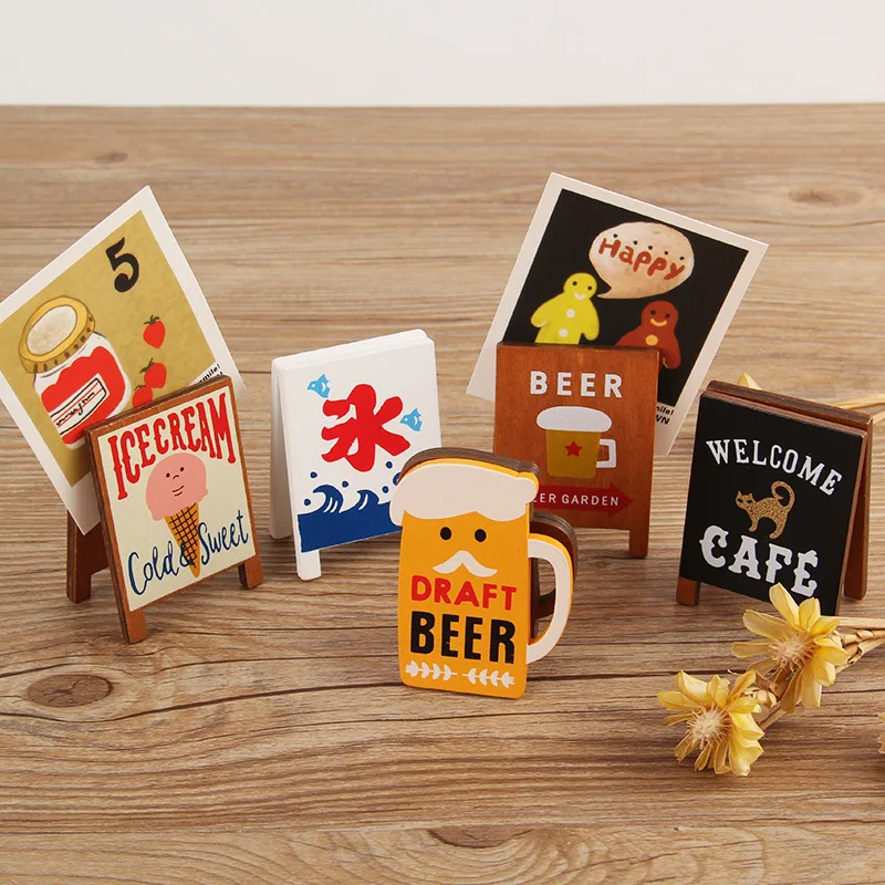 Cute Memo Cards Wood Clips School Office Stationery Supplies Coffee Cup Beer Design Cartoon Memo Holder Craft