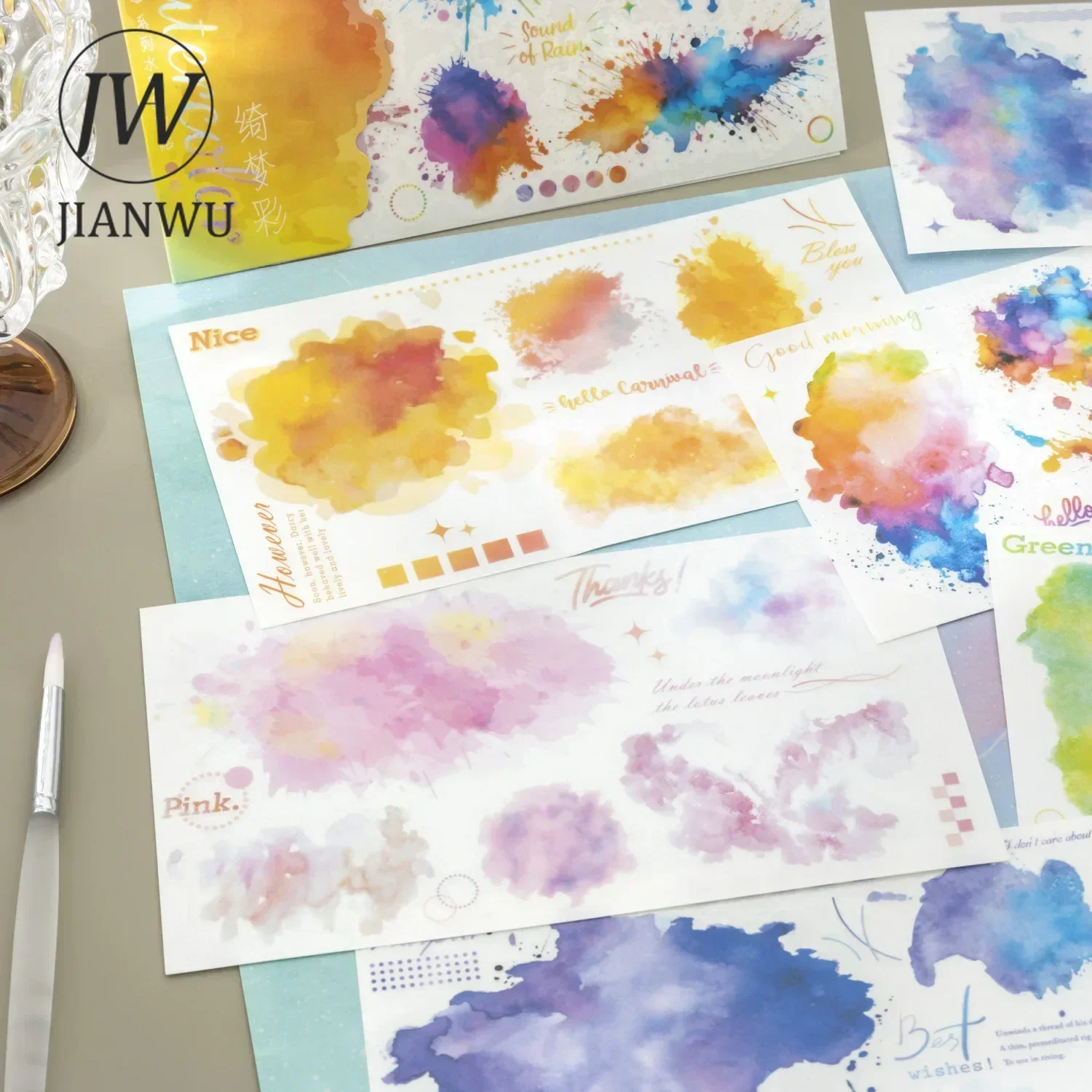 JIANWU The Glass Is Full of Color Series Literary Watercolor Material Collage PVC Transfer Sticker Creative Journal Stationery