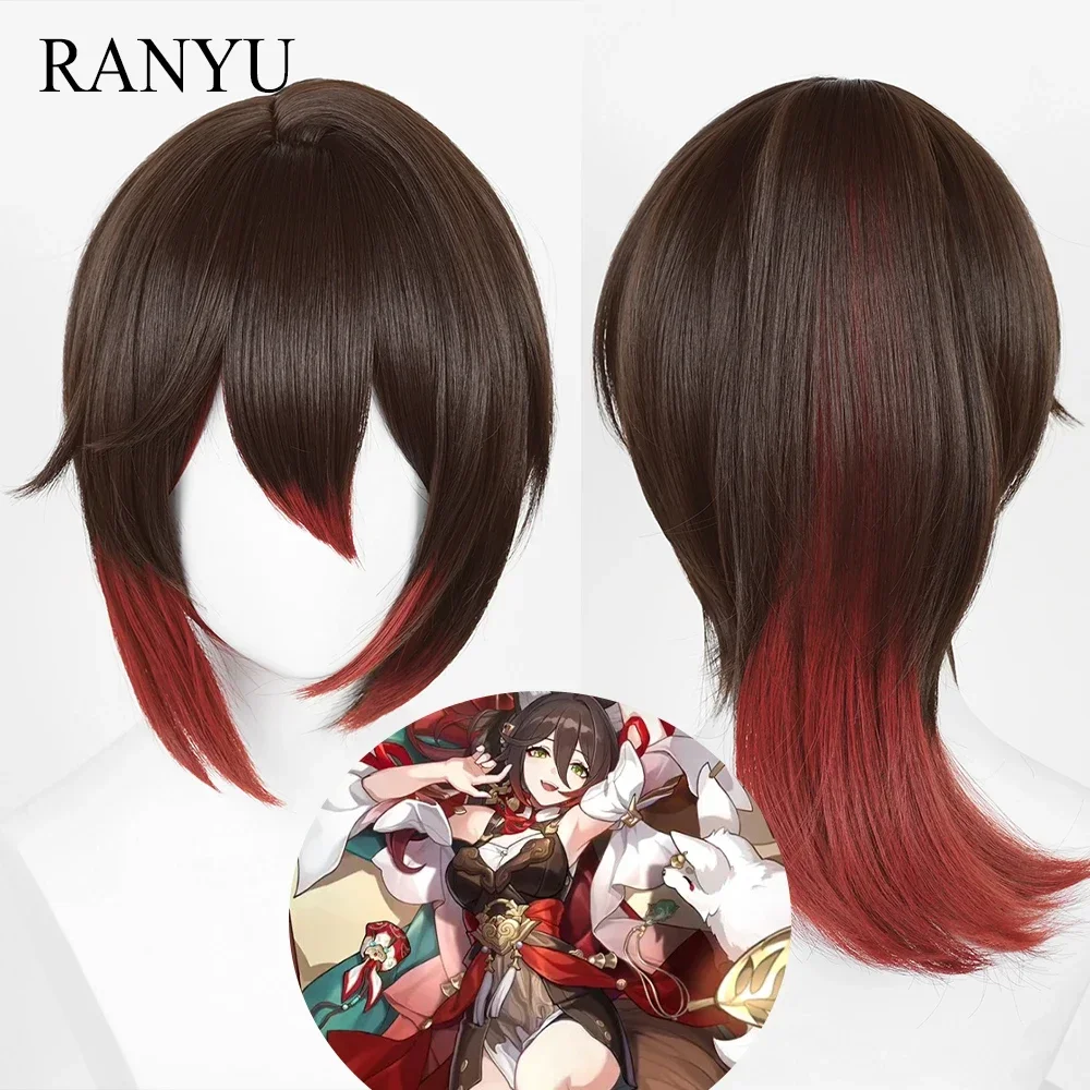 Honkai Wig Star Rail Tingyun, rambut palsu panjang sintetis lurus coklat merah untuk pesta