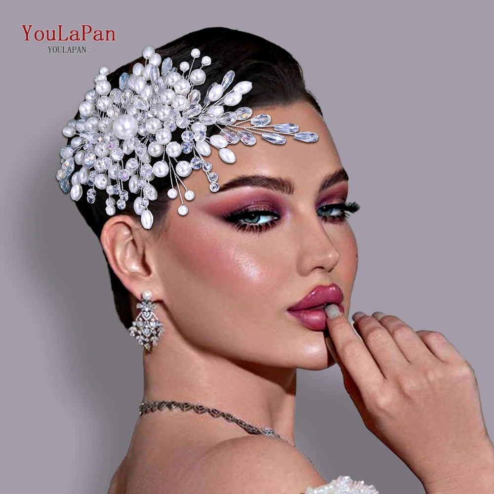 

YouLaPan Luxury Crystal Hair Comb Wedding Women Headpieces Elegant Pearl Head Jewelry Bride Side Comb Headband Accessories HP840