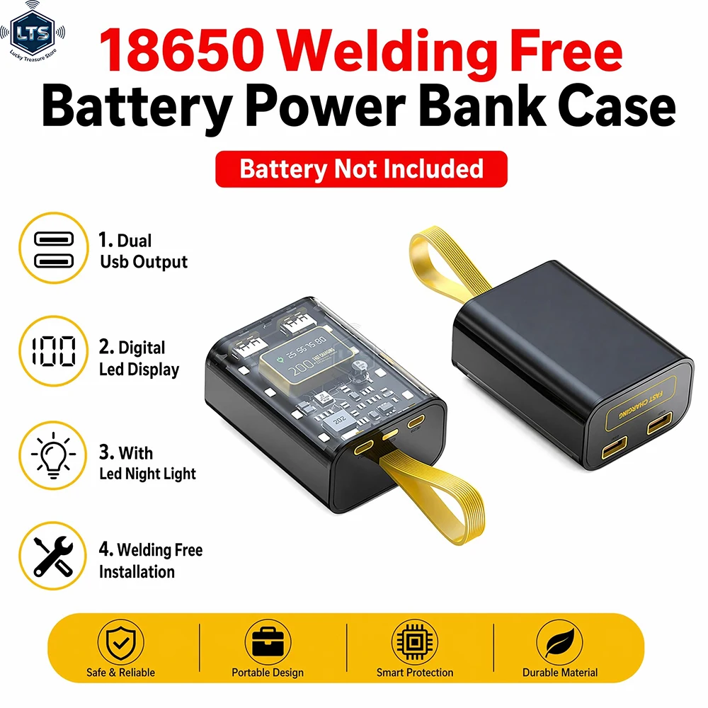 3*18650 Battery Charger Case DIY Power Bank Box Fast Charge 5V 2A Double USB Output Battery Storage Box With LED Night Light