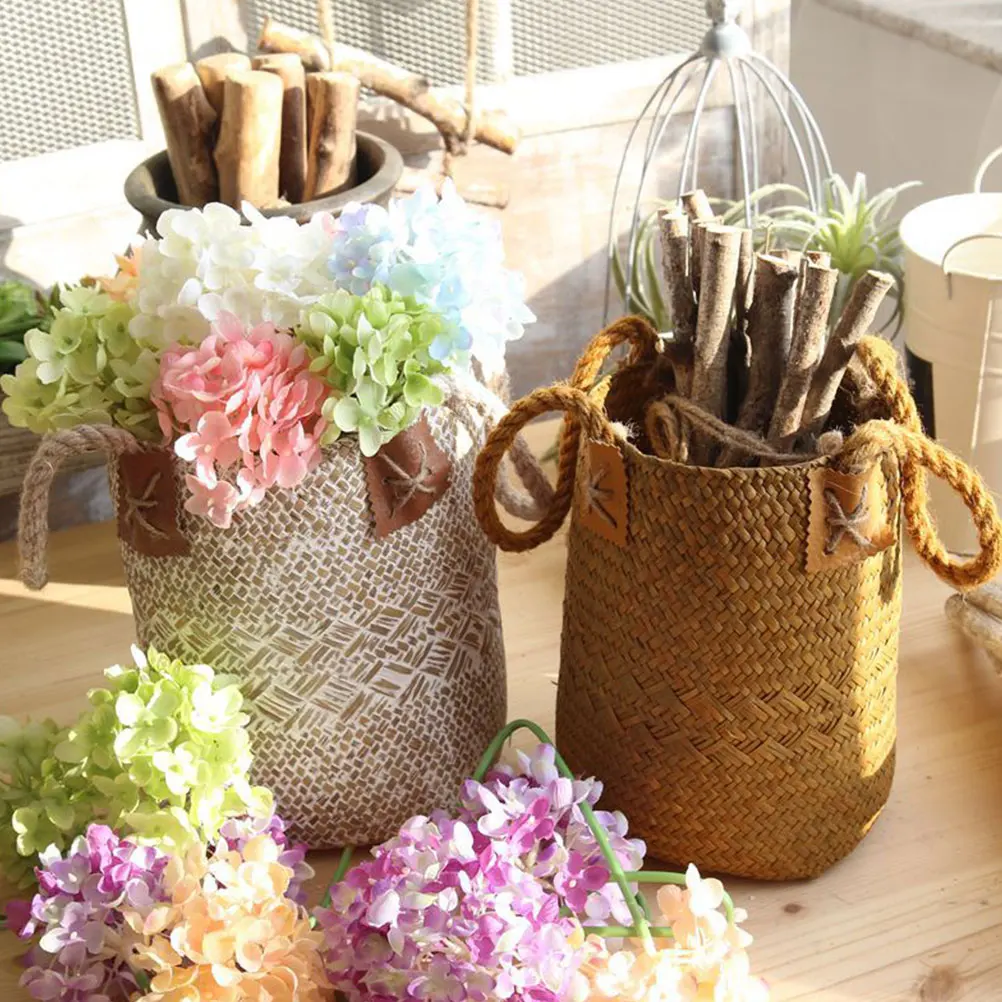 

Woven Storage Decor Living Flower Basket Bedroom Game Room Dried Flowers Knitted Desktop Decoration Outdoor House