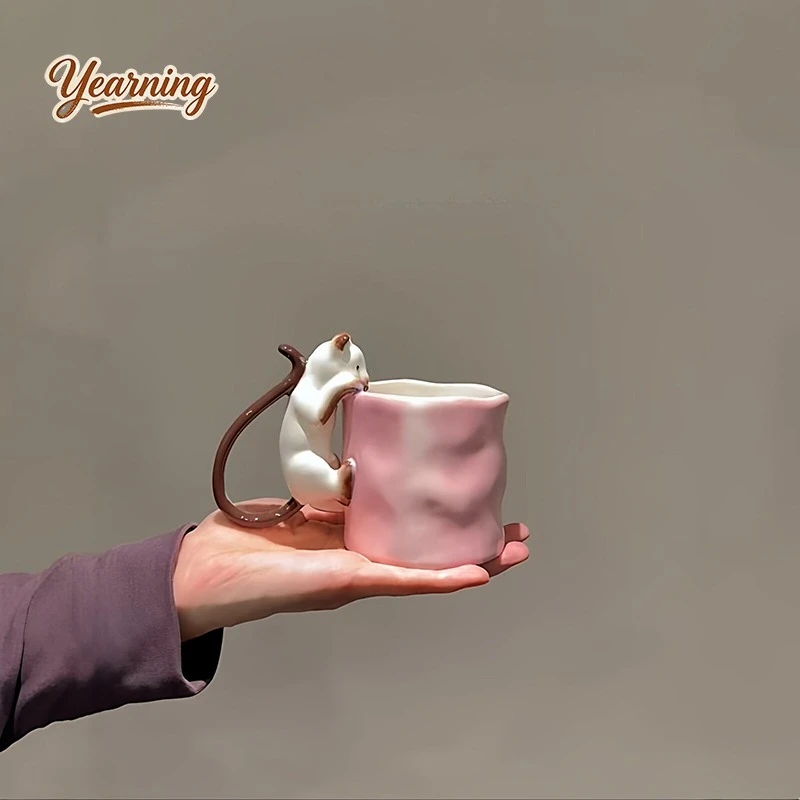 

Cute Lying Cat Ceramic Mug | Large Capacity Coffee Cup for Women, Creative Birthday Gift
