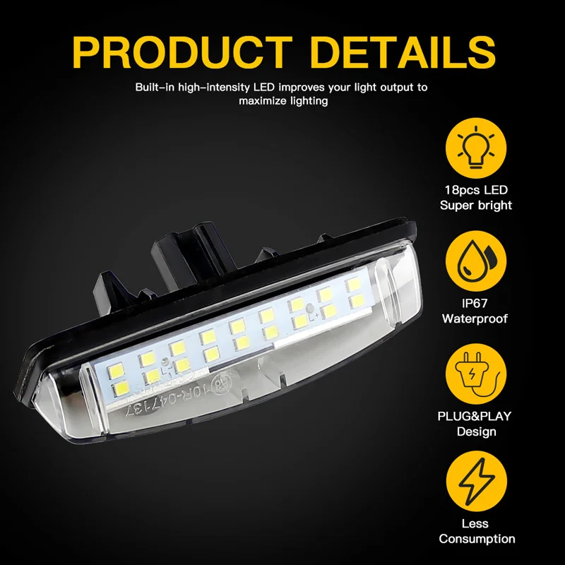 2Pcs/Set LED License Plate Lights For Toyota Camry/Aurion Avensis Verso Echo Prius Number lamp