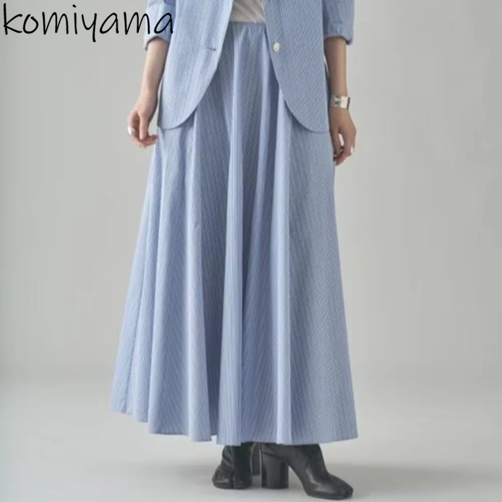 

High Elastic Waist A-line Skirts Japan Strips Big Swing Skirt New Casual Faldas Autumn Ropa Mujer 2025 New Woman Clothes
