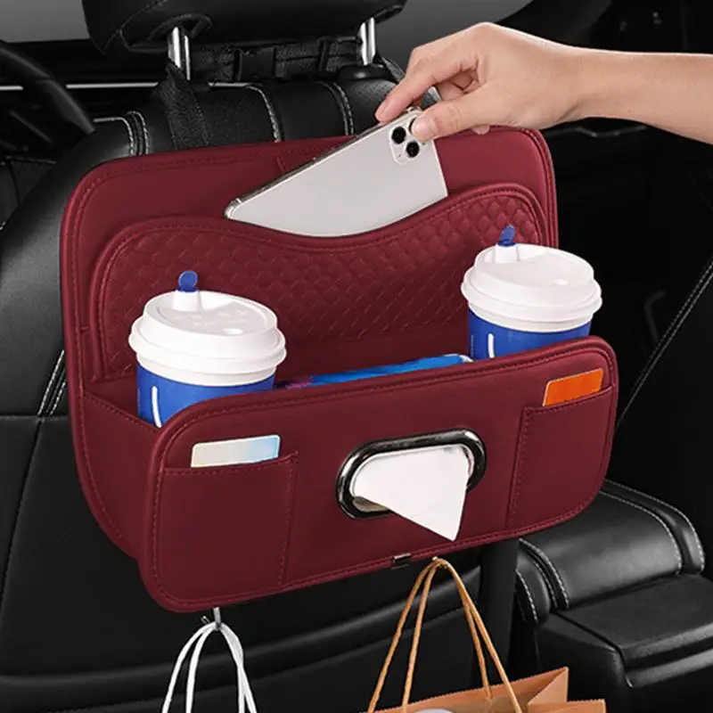 Car Seat Headrest Hook Hanger Storage Organizer Leather Waterproof Multifunctional Cup Holder Handbag For Vehicle Accessories