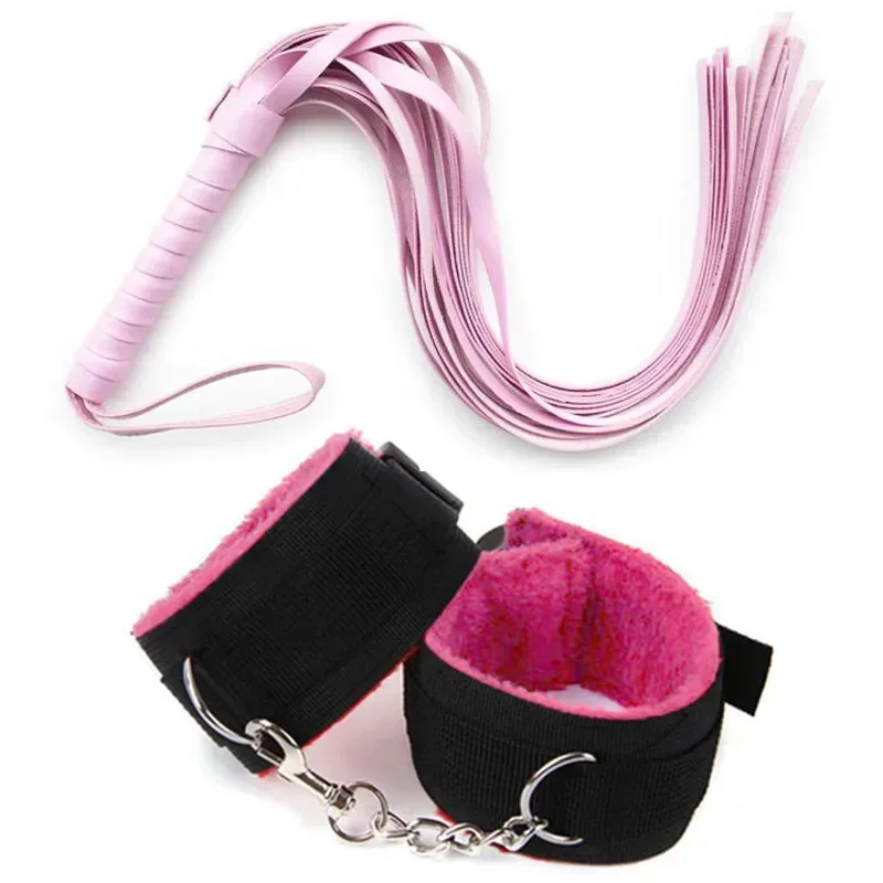 44cm PU Leather Whip Slave Flogger Plush Sex Handcuffs Bondage Exotic Accessories Toys For Couples Adults Games