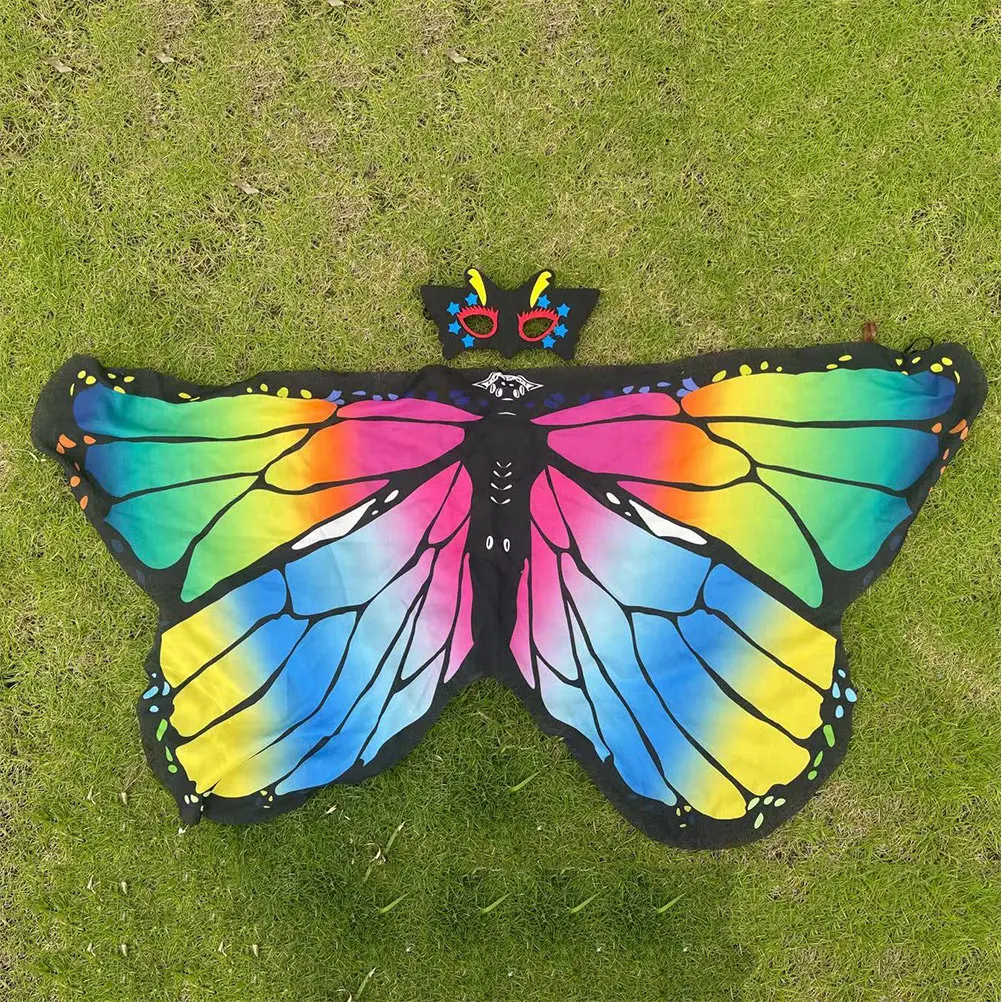 

1Set Halloween Cape Butterfly Cloak Rich Color Creative Cosplay Mask Kids Party Wear Children Costume Mantle Photo Prop