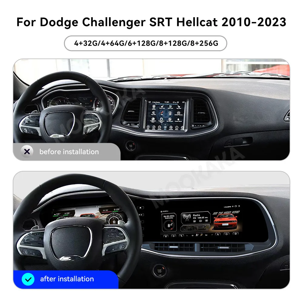 

24.6" Car Auto Radio Stereo For Dodge Challenger SRT Hellcat 2010-2023 Dual Screen GPS Navigation Carplay + Digital Cluster Dash