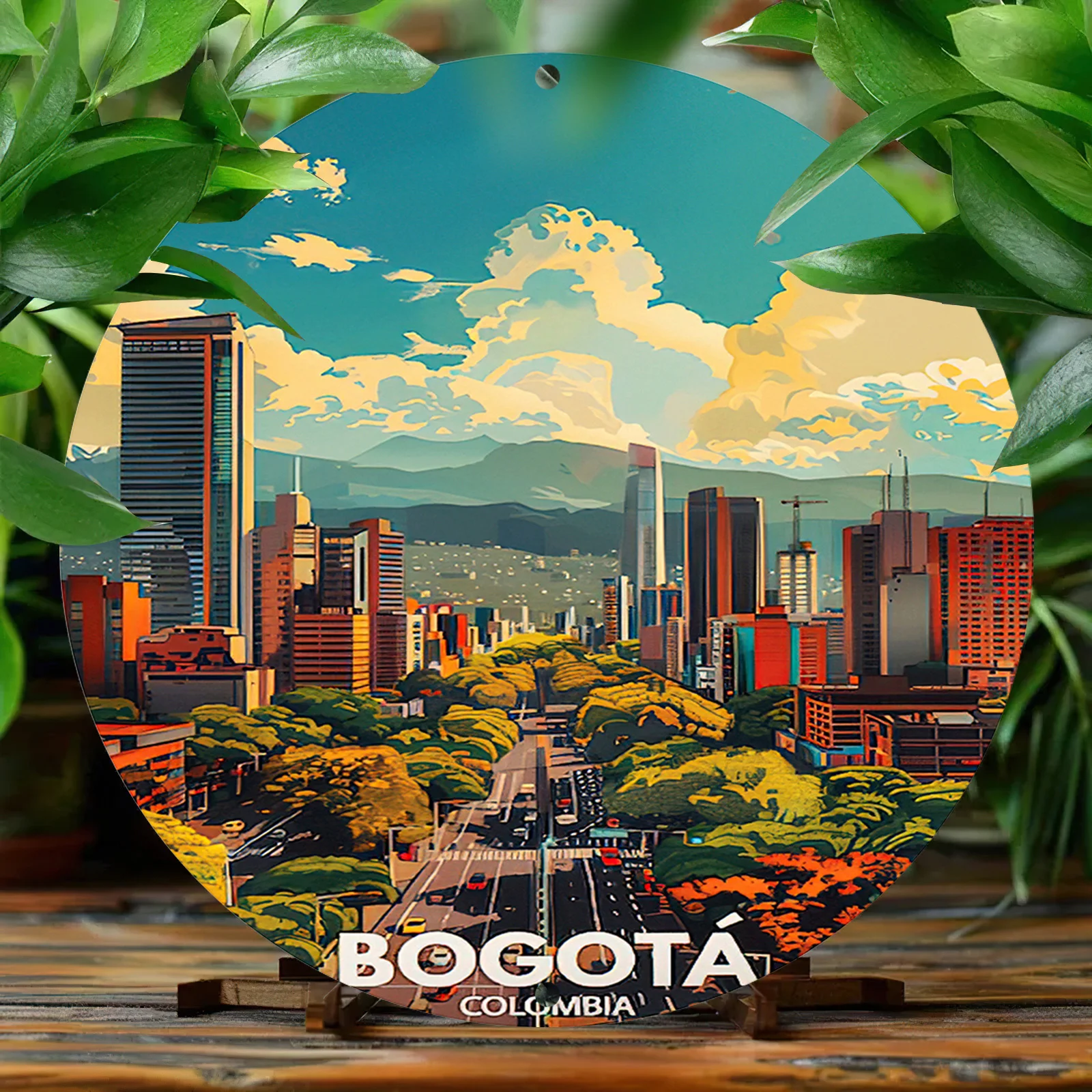 1pc Bogota Colombia Mountain City Greenery Landscape Round Metal Sign 20x20cm 2D Flat Global Travel Home Wall Decor Gift