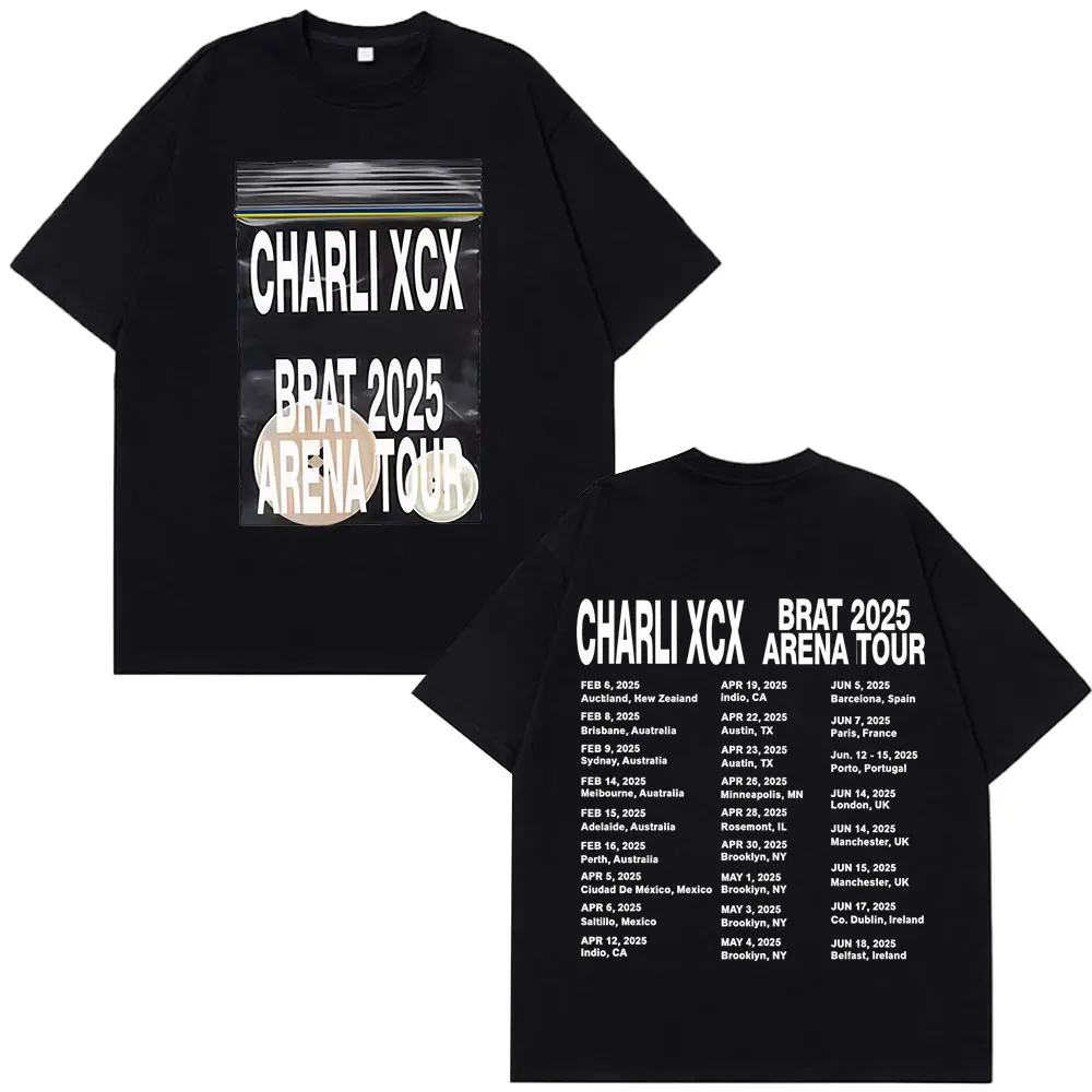 Charli XCX Brat 2025 Arena Tour T-shirt Men/Women High Quality Cotton T Shirts Summer Short Sleeve O-Neck Casual Loose T-shirts
