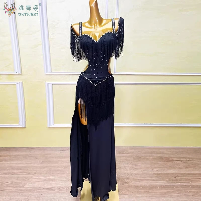 

Elegant Belly Dancer Performance Costume Customized Senior Sling Bra AB Stones Tassel Dress Oriental Dance Competition Dresses