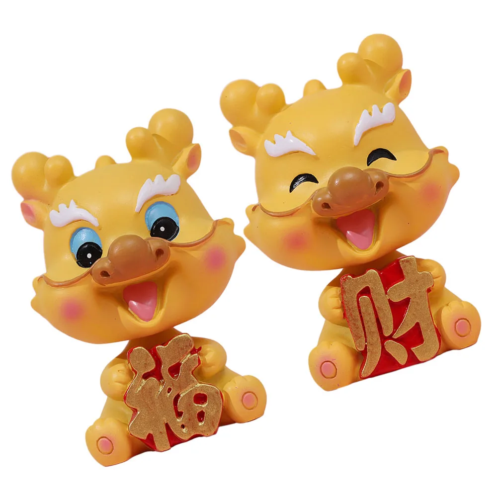 

2 Pcs Charm Creative Home Furnishings Office Cartoon Mini Dragon Resin Decorations Figure