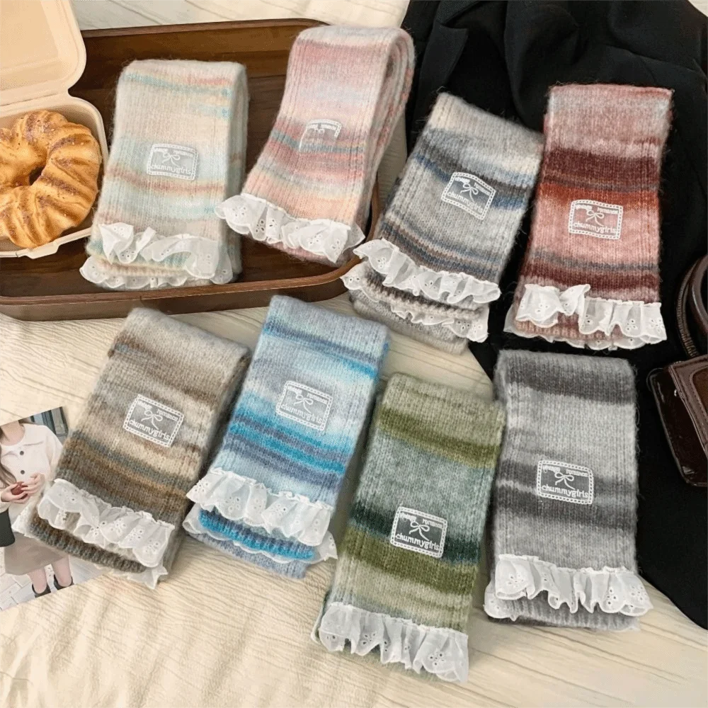 

Милый шарф в радужную полоску в корейском стиле, утолщенный кашемировый вязаный шарф, ветрозащитный теплый шарф для шеи, зимняя шаль для студентов